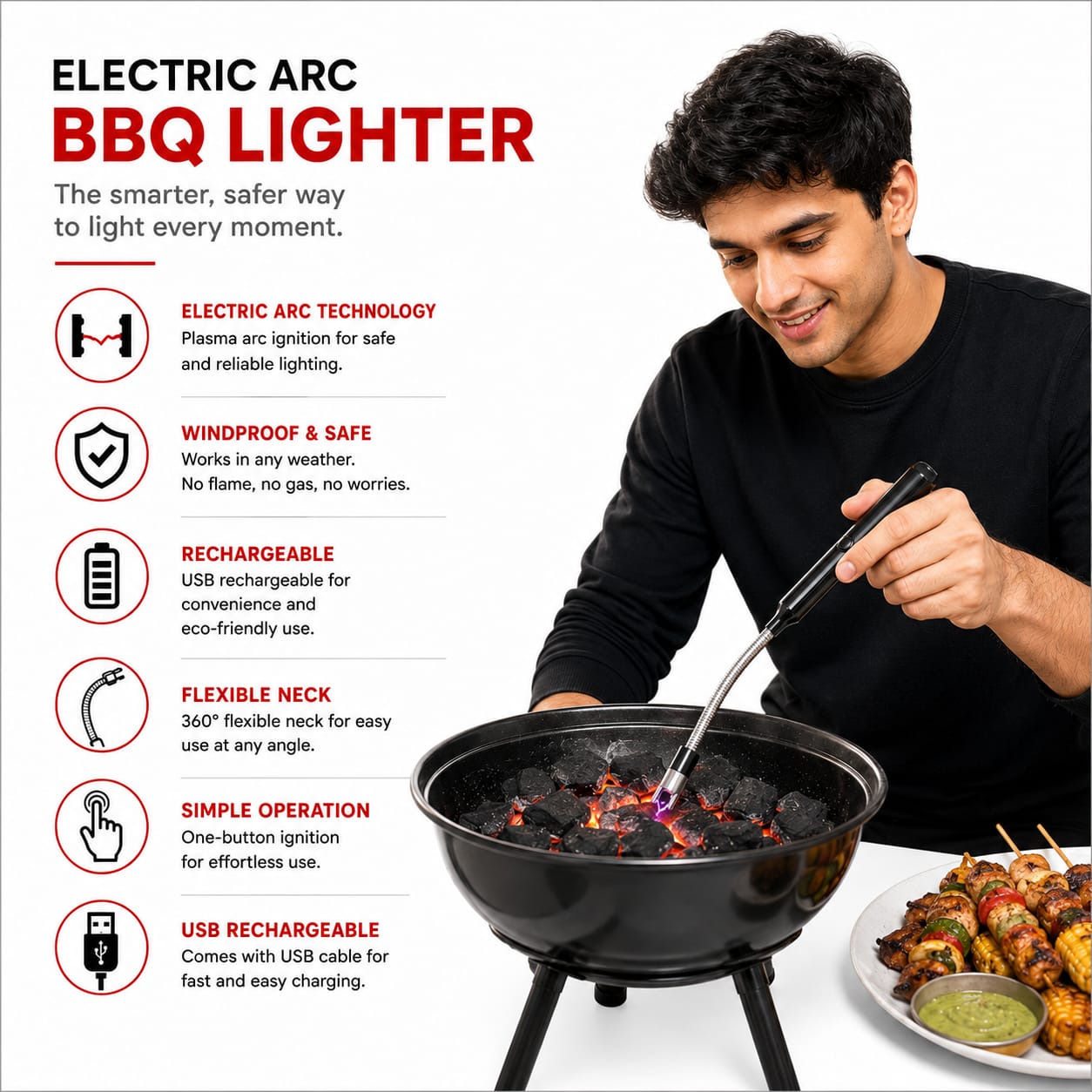 Electric Arc BBQ Lighter| Rechargeable Windproof Flameless Lighter