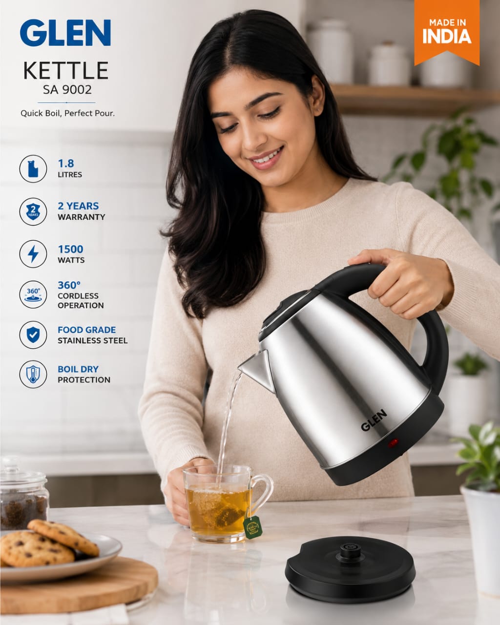 Stainless steel kettle safe for daily in homes for like boiling water in little amount in just few seconds 