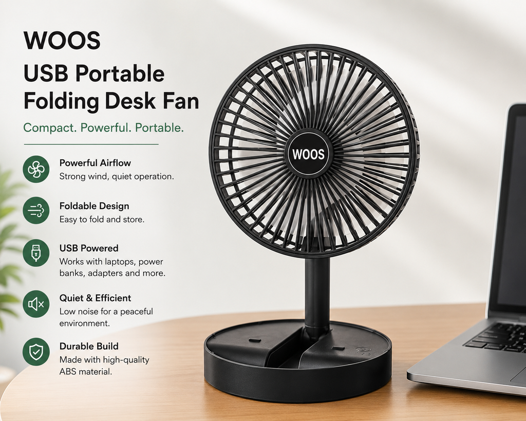 Mini desk fan| USB Portable Folding Desk Fan | Compact Rechargeable Table Fan