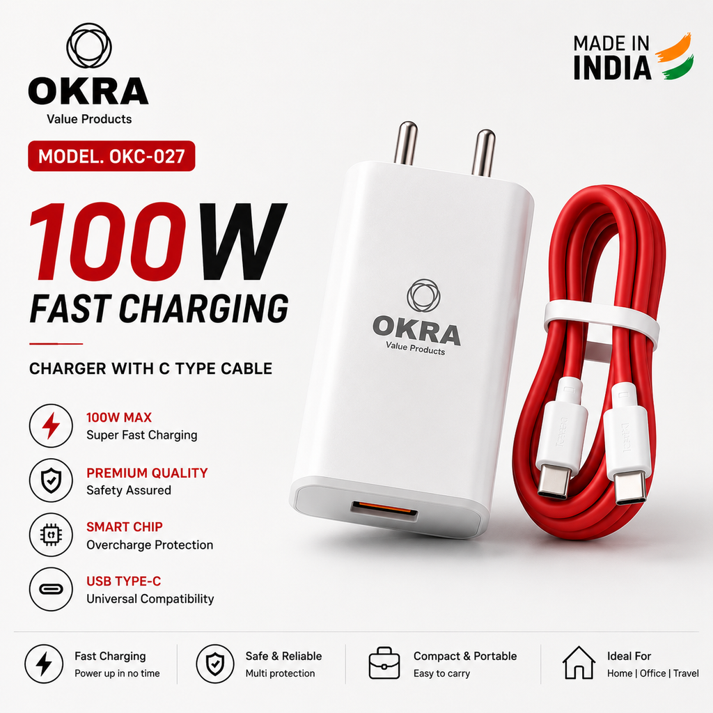 100W Fast Charging Charger (adaptor with Type-C Cable )