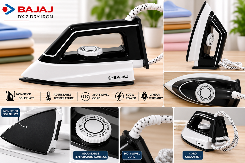 A collage showing a BAJAJ Iron 
