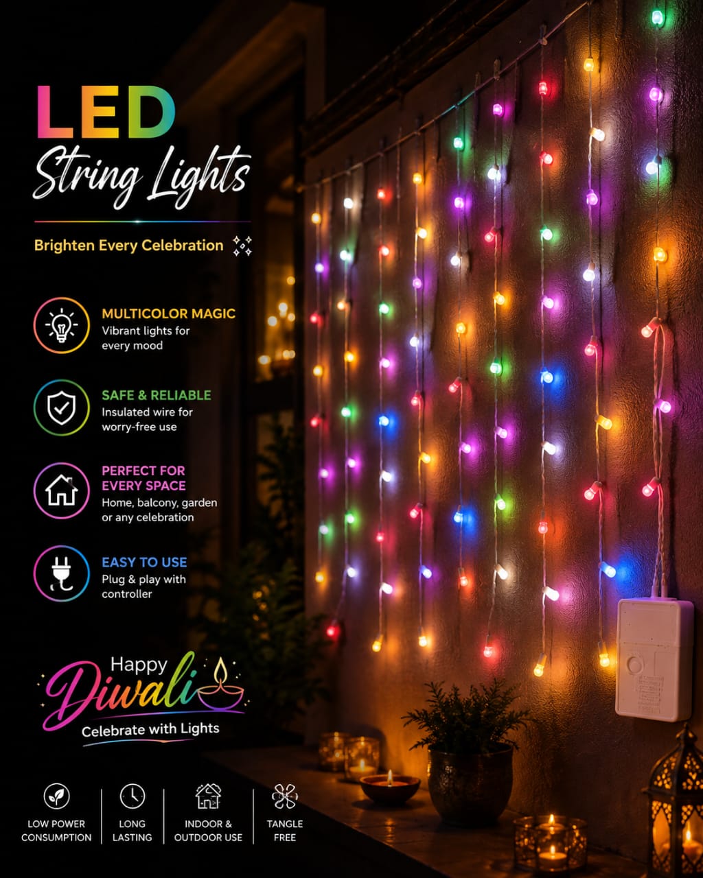Safe and easy to use & hang lights on festivals 
