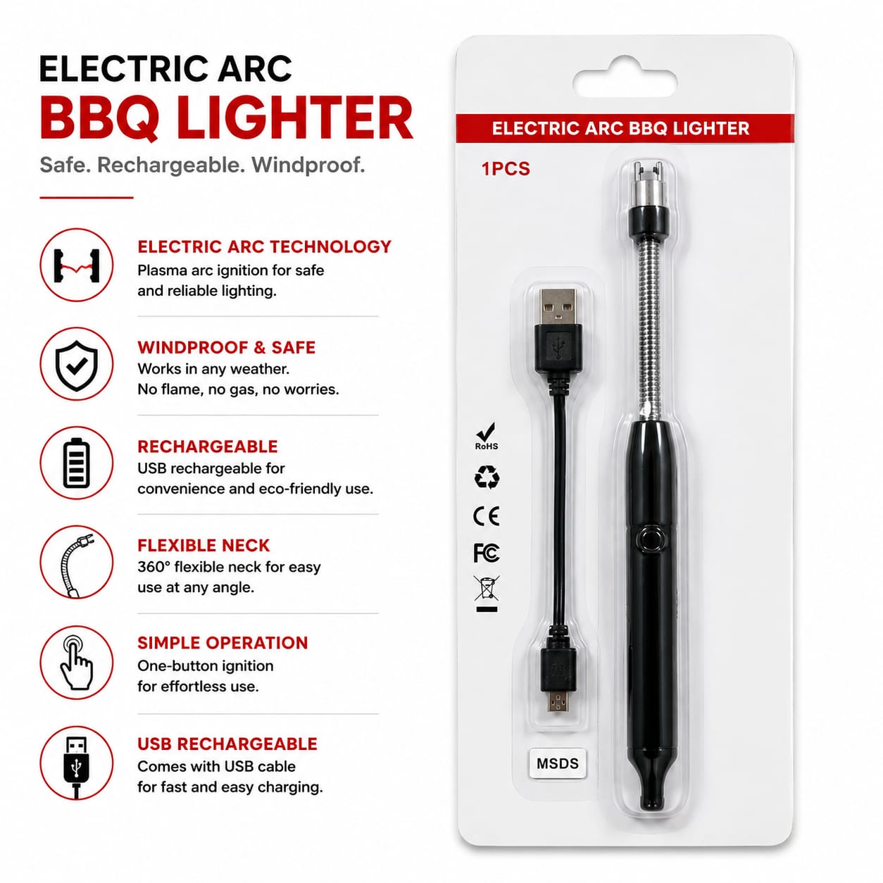 Electric Arc BBQ Lighter| Rechargeable Windproof Flameless Lighter