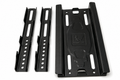 Black metal TV wall mount bracket components on a white background, including two adjustment rails and a larger mounting plate with an embossed RV Direct logo.